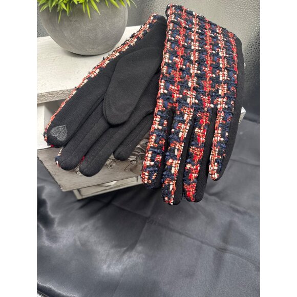 2/$30 Touchscreen Gloves Plaid Tweed Design Navy Red Black Ivory Metallic Gold - Picture 3 of 8
